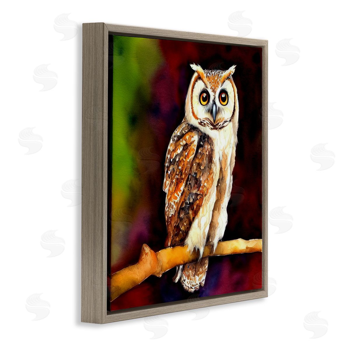 Alpenglow Workshop Intense Owl Gazing Perched Brown Floating Frame Canvas Wall Art Print