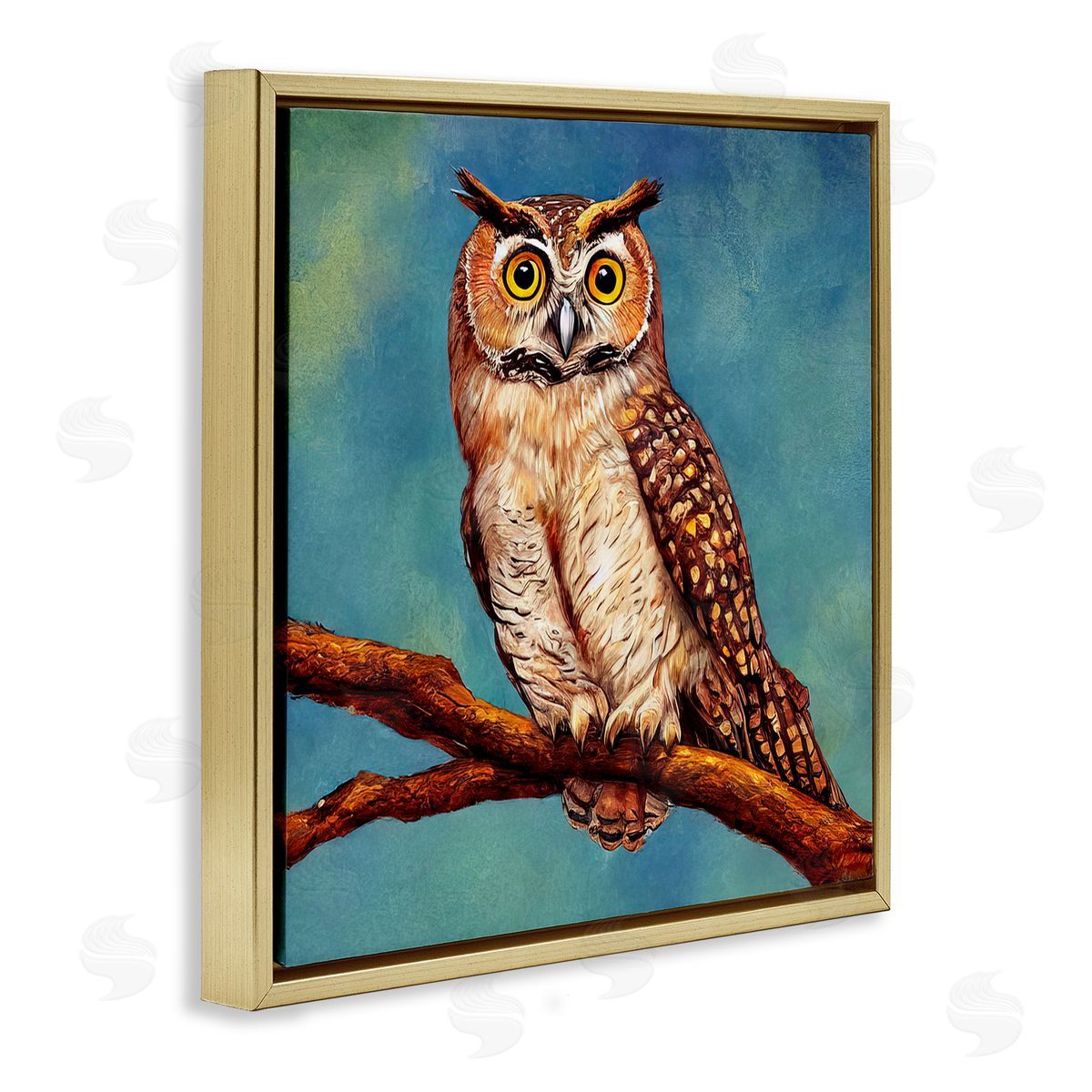 Alpenglow Workshop Detailed Owl Painting Nature Gold Floating Frame Canvas Wall Art Print