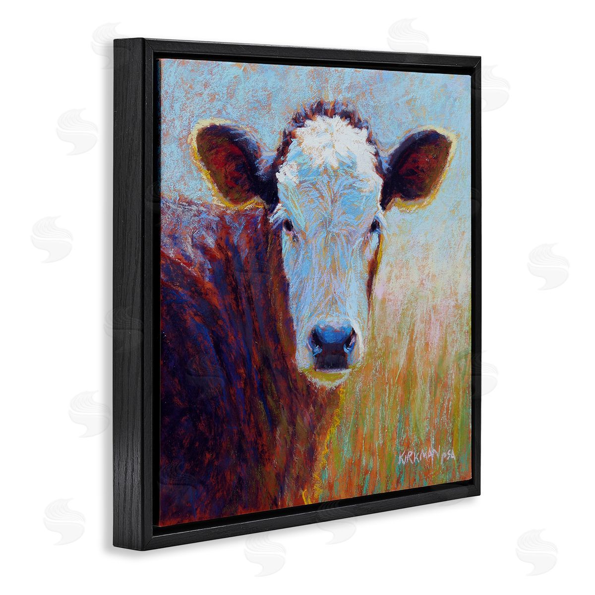 Rita Kirkman Country Cow Gazing Painting Black Floating Frame Canvas Wall Art Print