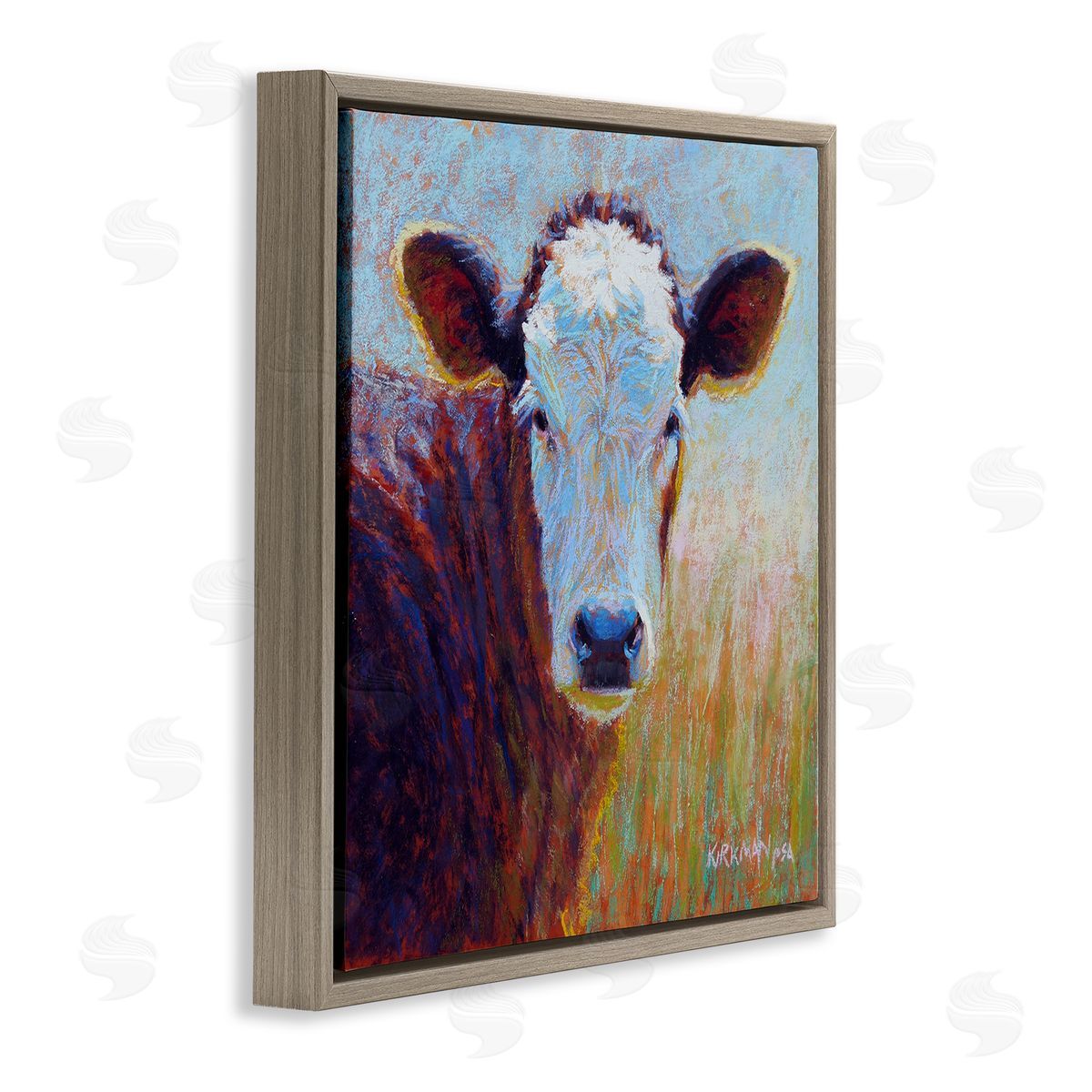 Rita Kirkman Country Cow Gazing Painting Brown Floating Frame Canvas Wall Art Print