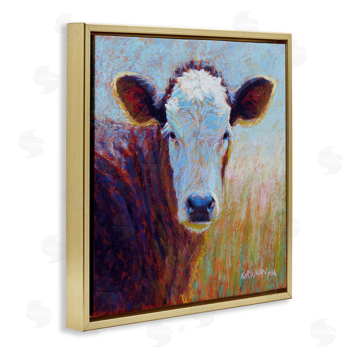 Rita Kirkman Country Cow Gazing Painting Gold Floating Frame Canvas Wall Art Print