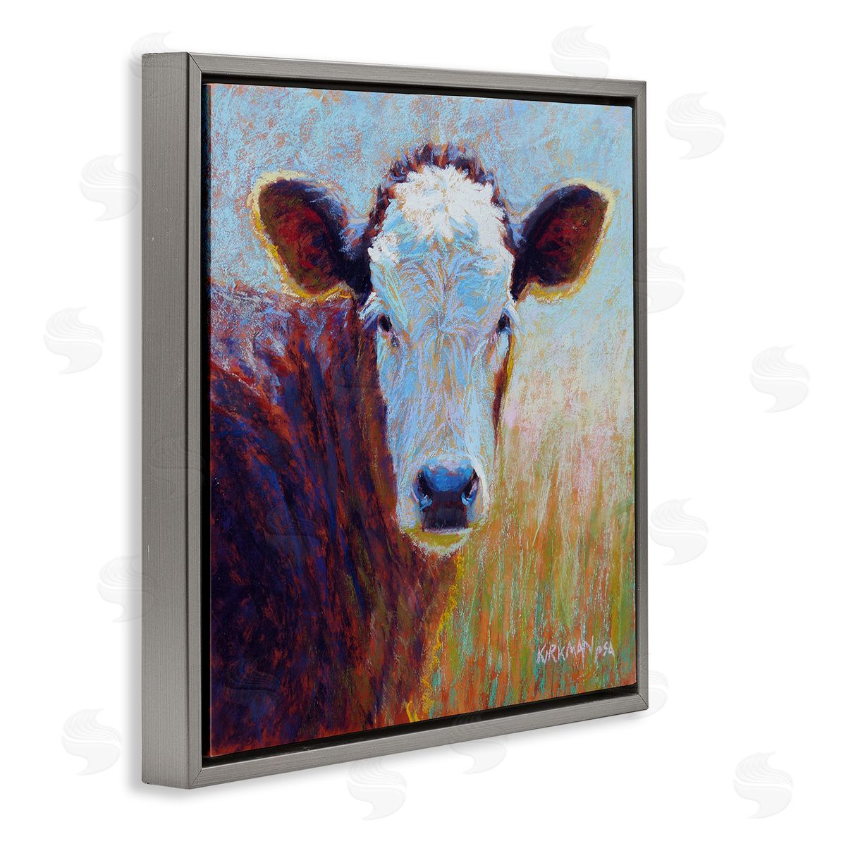 Rita Kirkman Country Cow Gazing Painting Gray Floating Frame Canvas Wall Art Print