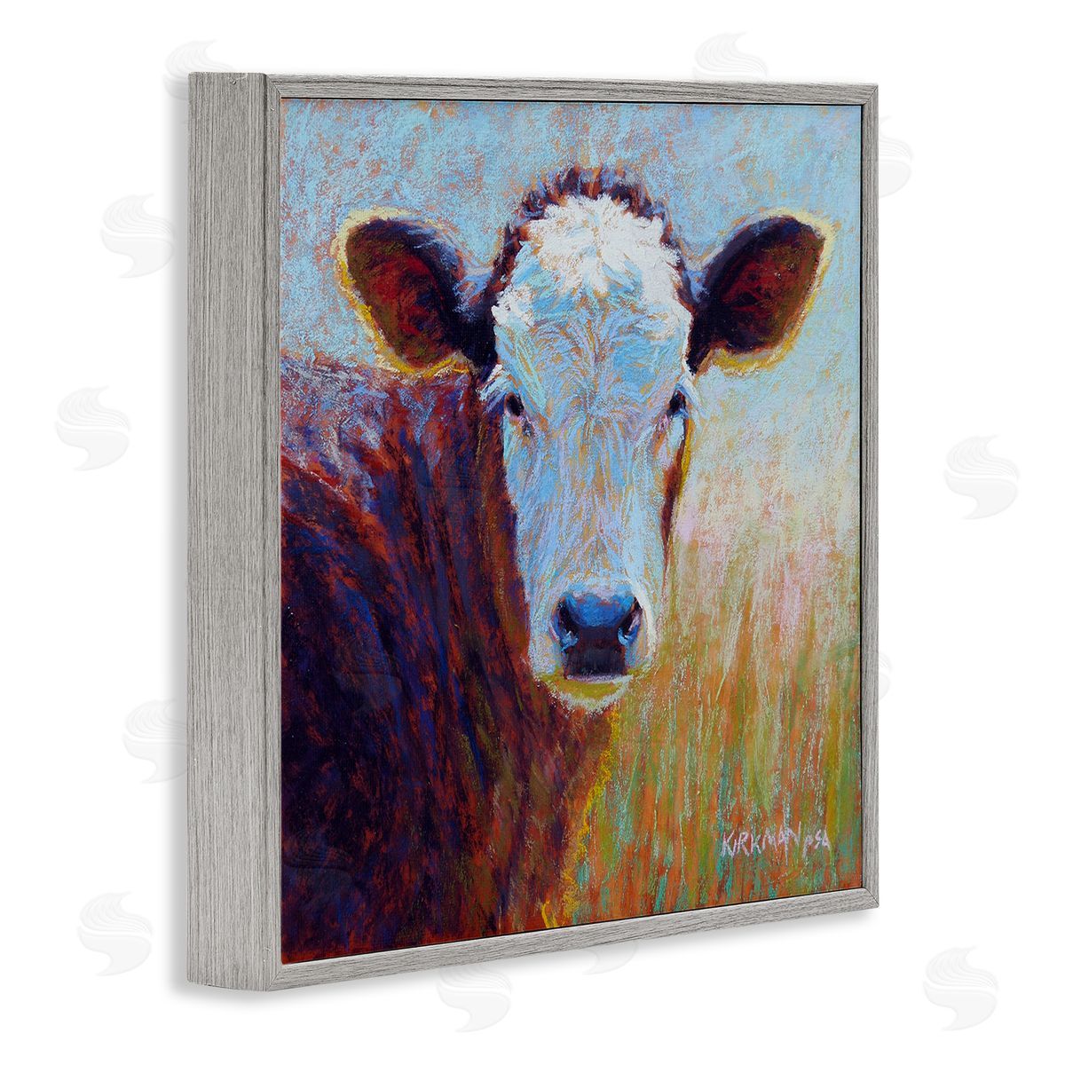 Rita Kirkman Country Cow Gazing Painting Gray Framed Glicee Wall Art Print