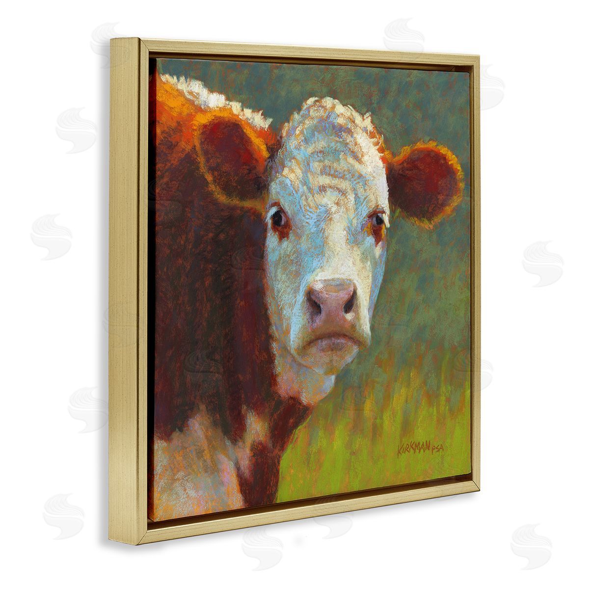 Rita Kirkman Rural Wildlife Cow Portrait Gold Floating Frame Canvas Wall Art Print