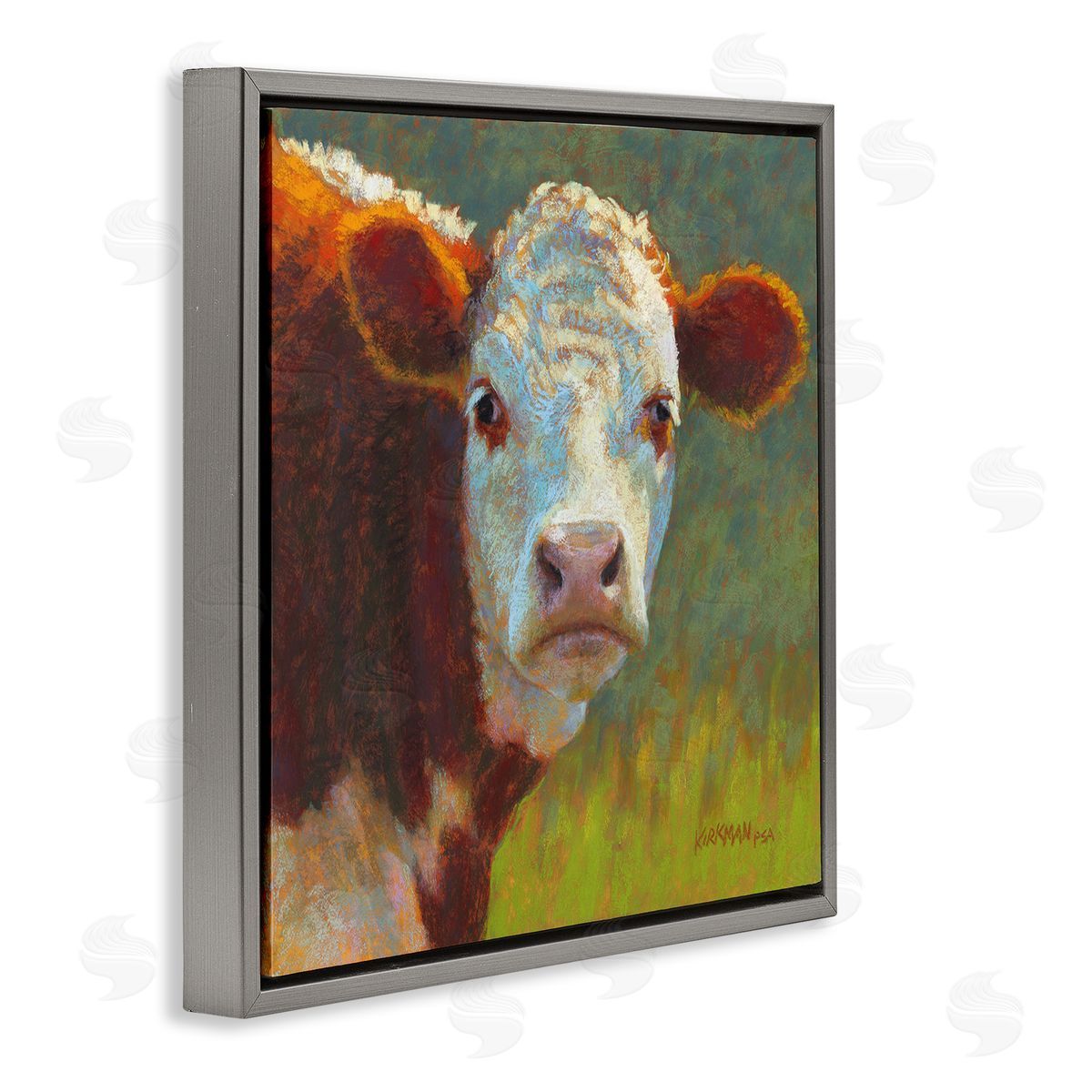 Rita Kirkman Rural Wildlife Cow Portrait Gray Floating Frame Canvas Wall Art Print