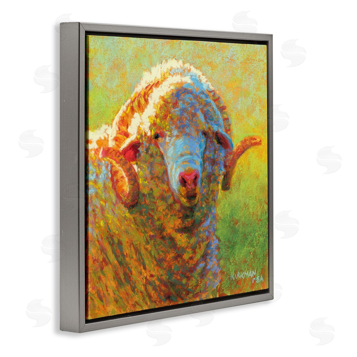 Rita Kirkman Impressionist Sheep Country Portrait Gray Floating Frame Canvas Wall Art Print