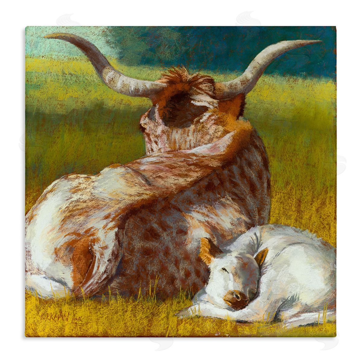 Rita Kirkman Longhorn Cattle Calf Resting Stretched Canvas Wall Art Print