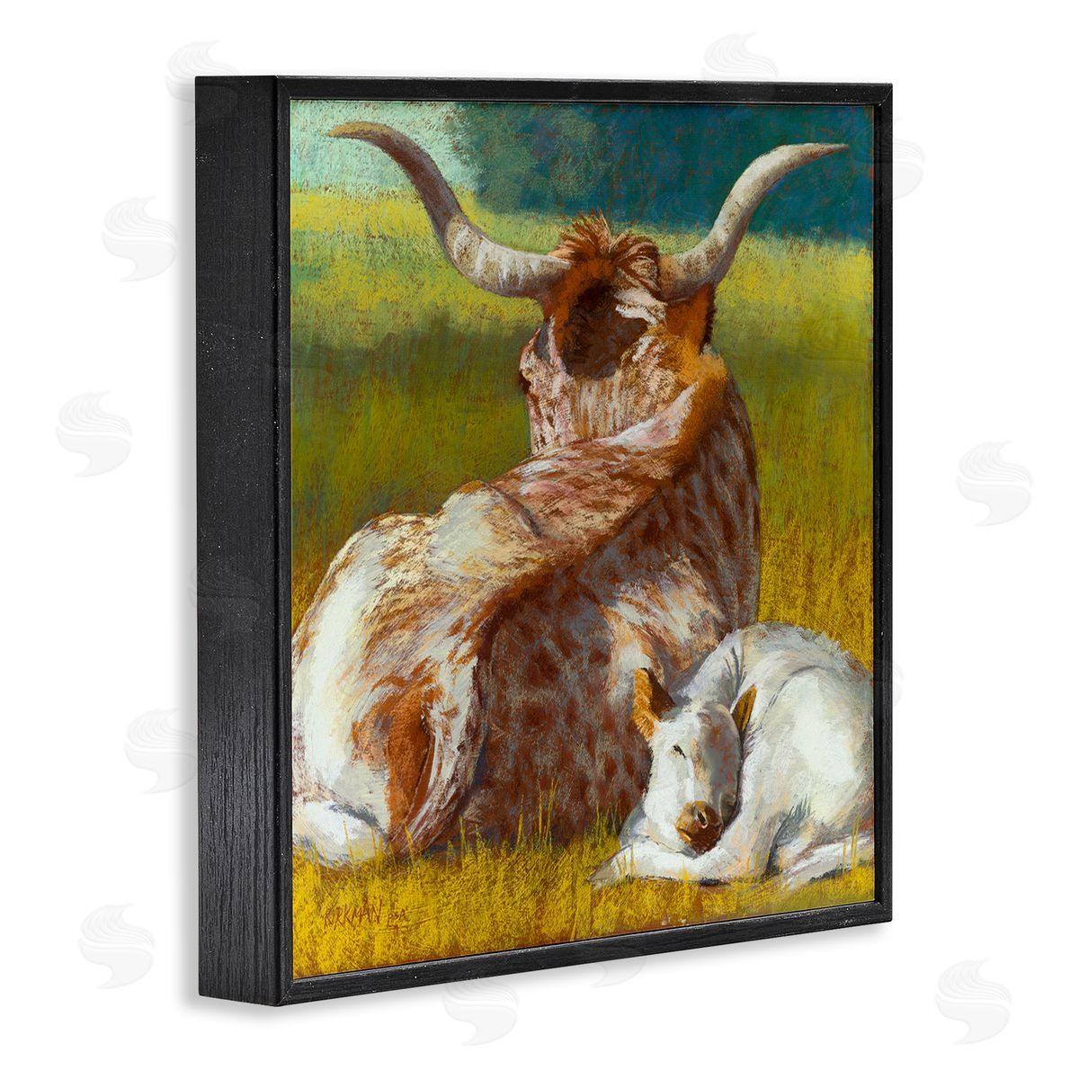 Rita Kirkman Longhorn Cattle Calf Resting Black Framed Glicee Wall Art Print