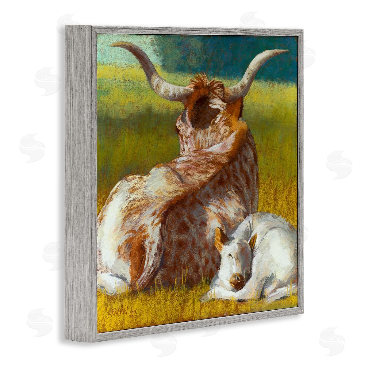 Rita Kirkman Longhorn Cattle Calf Resting Gray Framed Glicee Wall Art Print