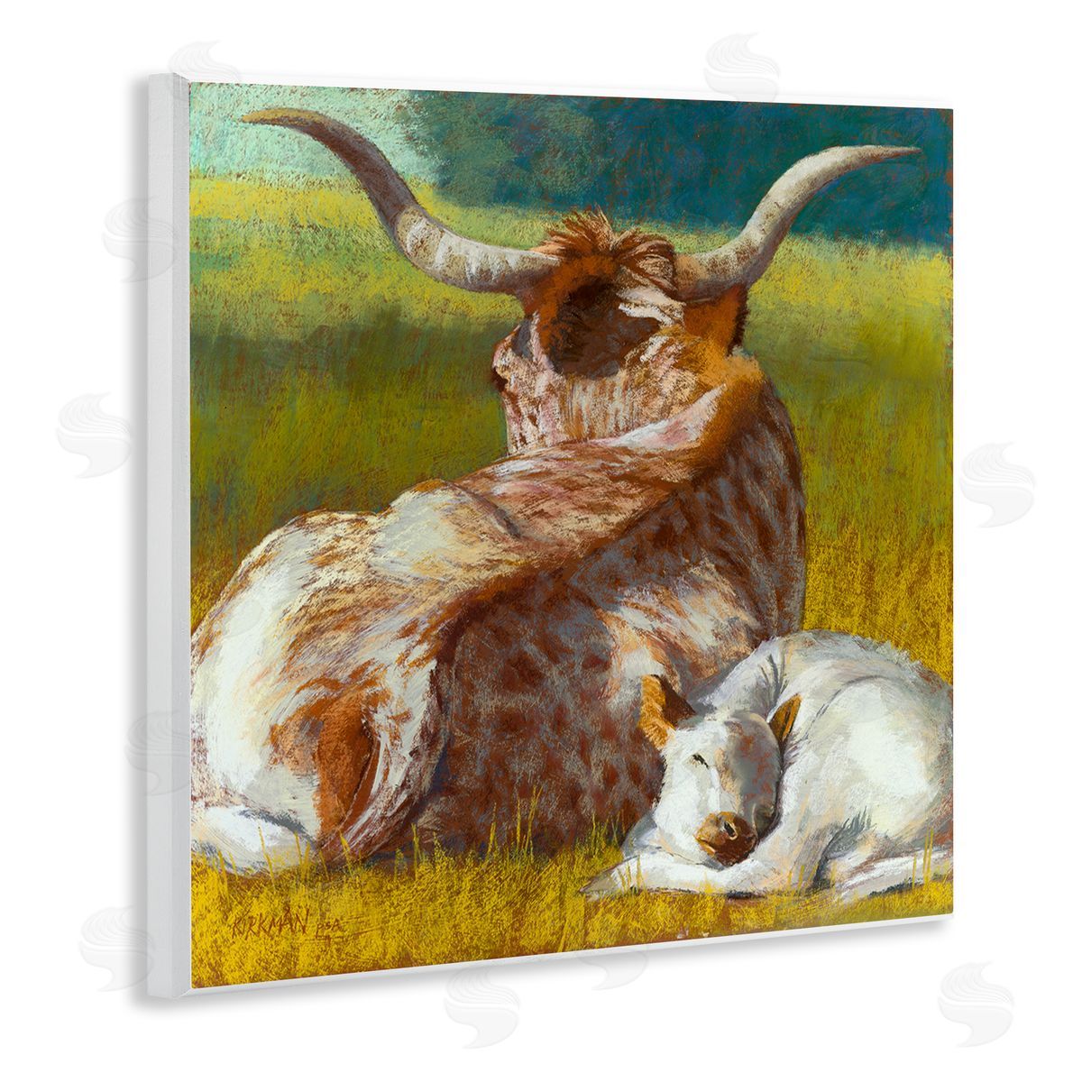 Rita Kirkman Longhorn Cattle Calf Resting Wooden Wall Plaque Art Print