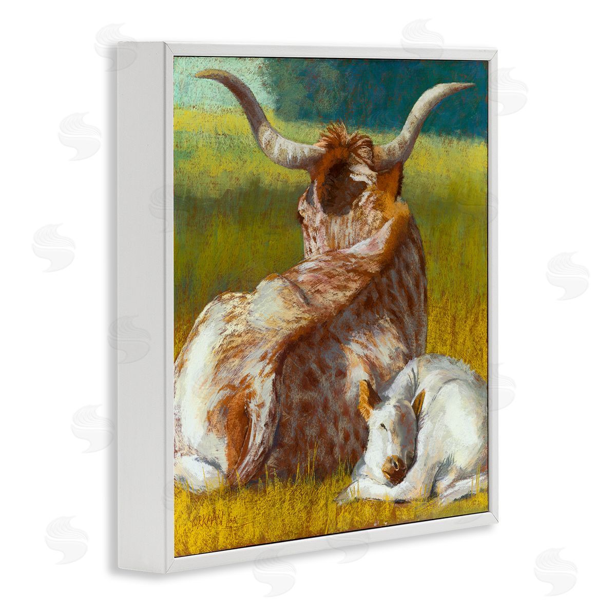 Rita Kirkman Longhorn Cattle Calf Resting White Framed Glicee Wall Art Print