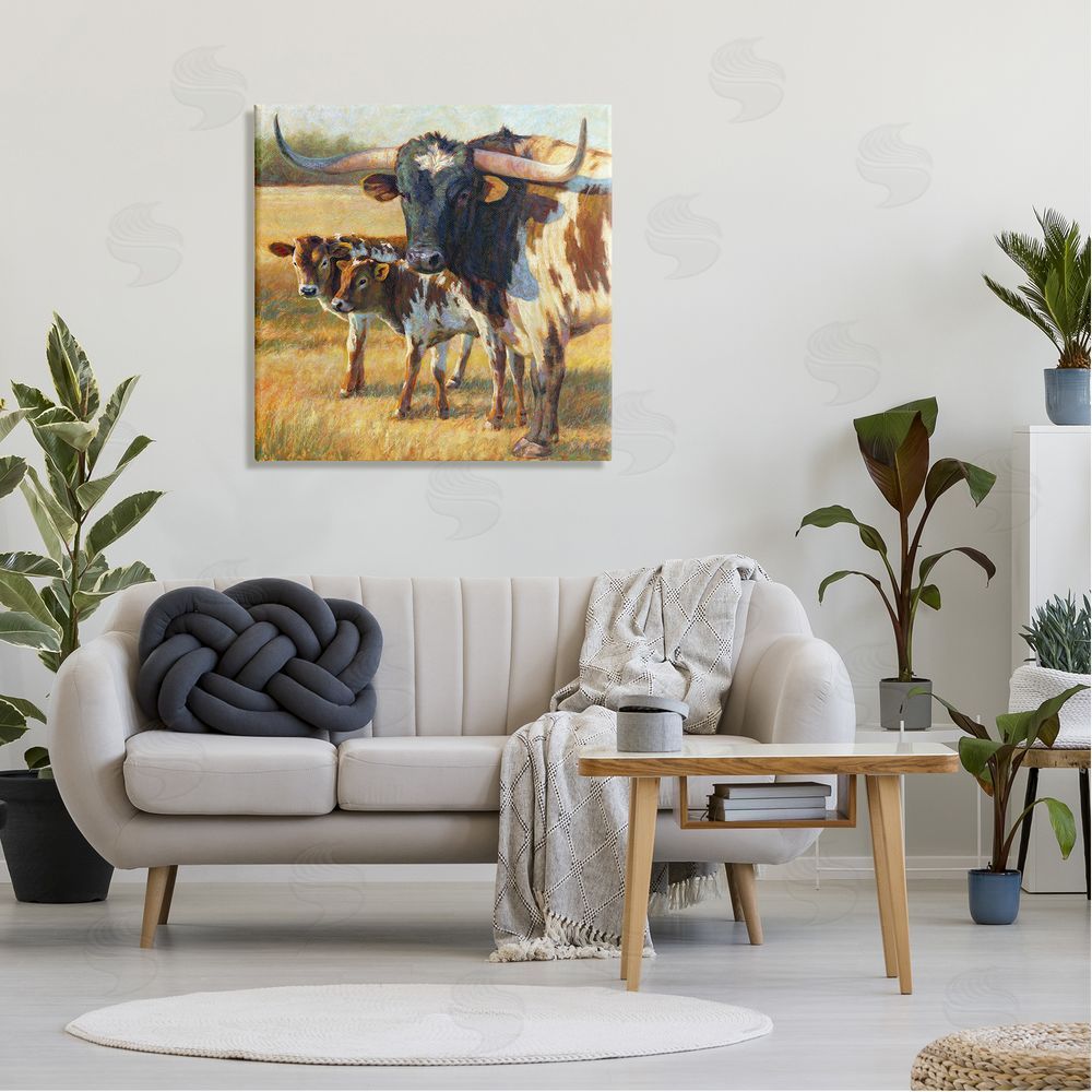 Rita Kirkman Longhorn Cattle Family Grassland Canvas Wall Art in Room
