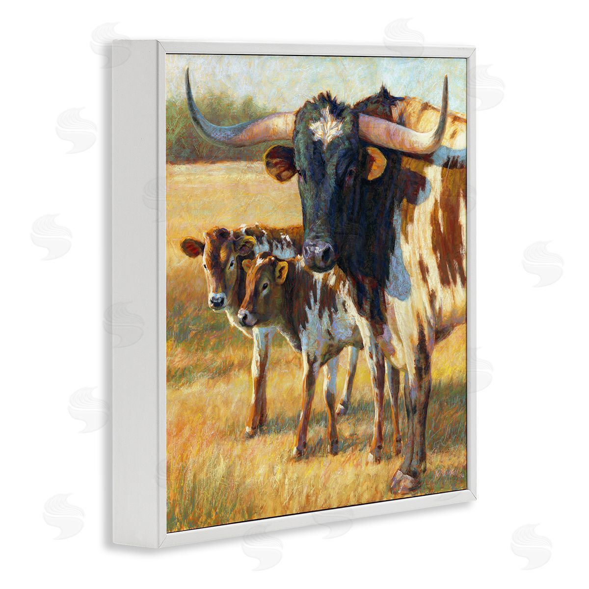 Rita Kirkman Longhorn Cattle Family Grassland White Framed Glicee Wall Art Print