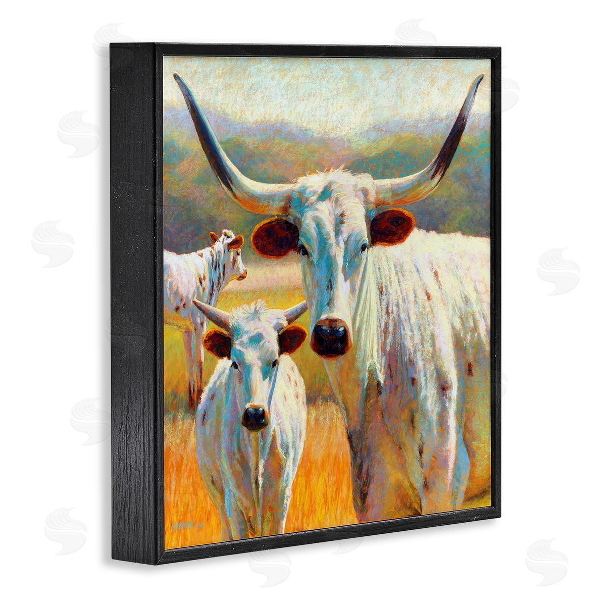 Rita Kirkman White Longhorn Cattle Farmland Black Framed Glicee Wall Art Print
