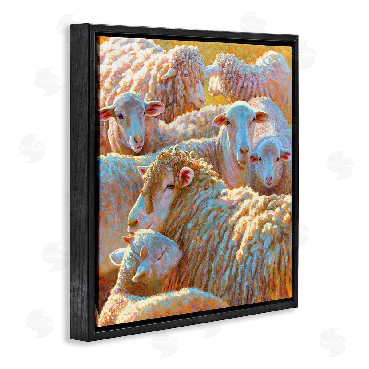 Rita Kirkman Sheep Herd Farm Animals Black Floating Frame Canvas Wall Art Print