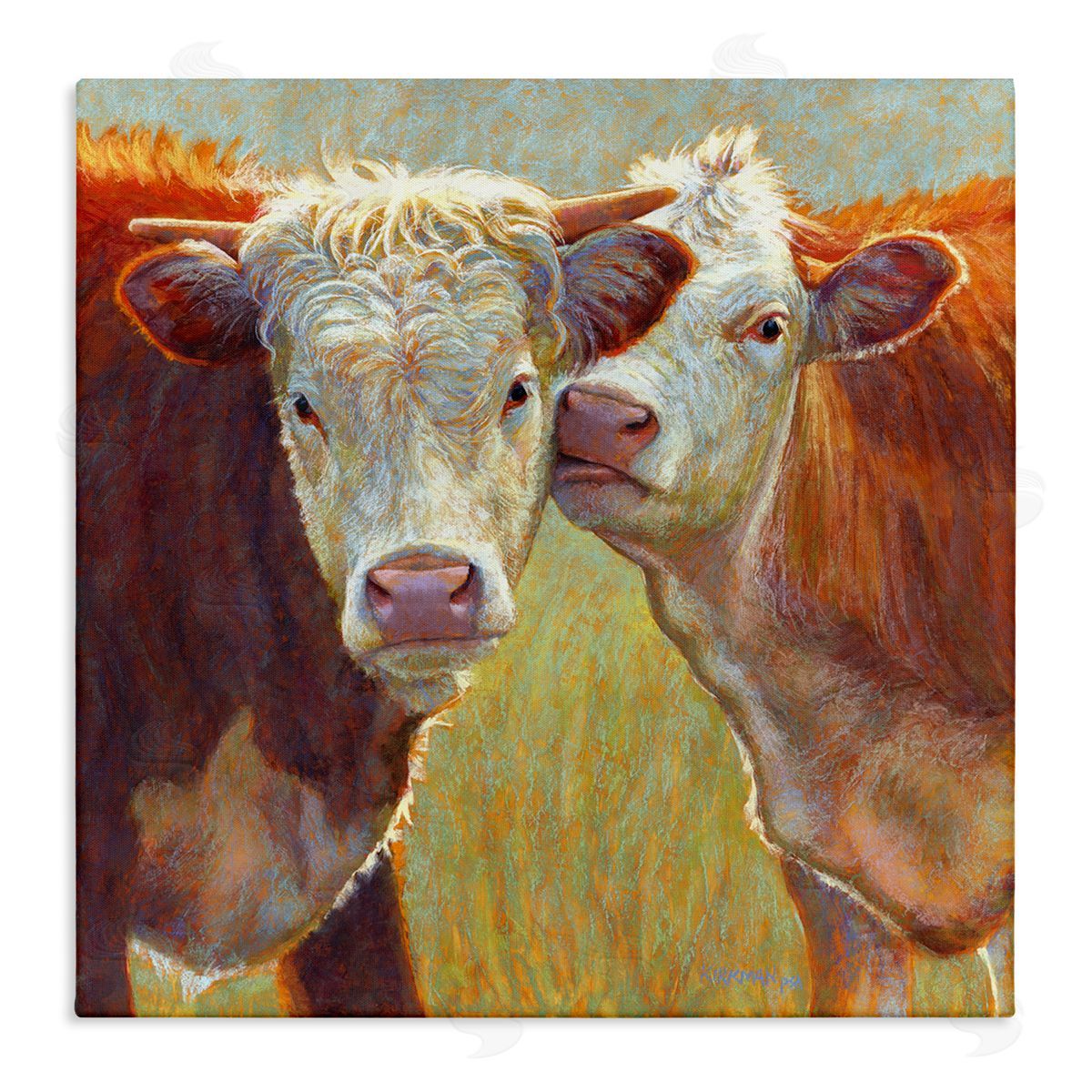 Rita Kirkman Kissing Cows Farm Animals Stretched Canvas Wall Art Print
