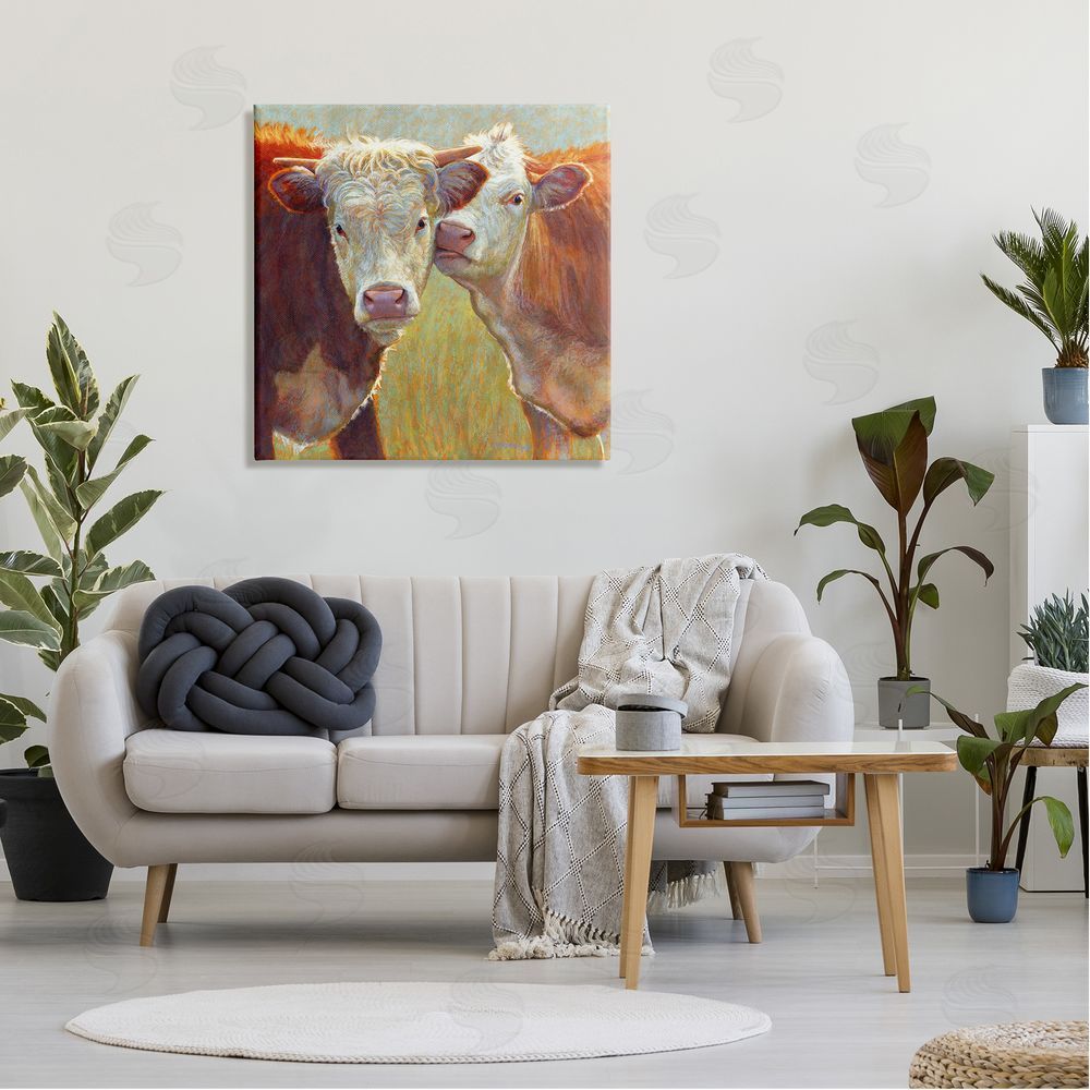 Rita Kirkman Kissing Cows Farm Animals Canvas Wall Art in Room