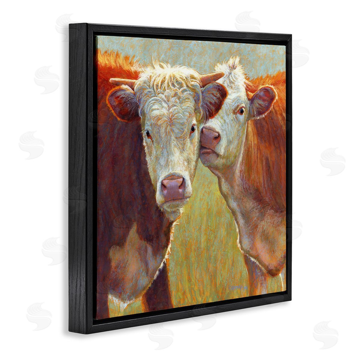 Rita Kirkman Kissing Cows Farm Animals Black Floating Frame Canvas Wall Art Print