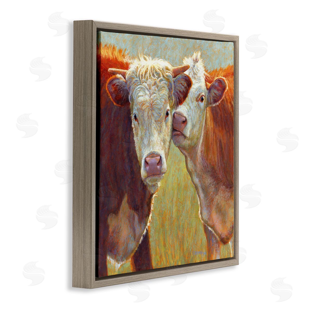 Rita Kirkman Kissing Cows Farm Animals Brown Floating Frame Canvas Wall Art Print