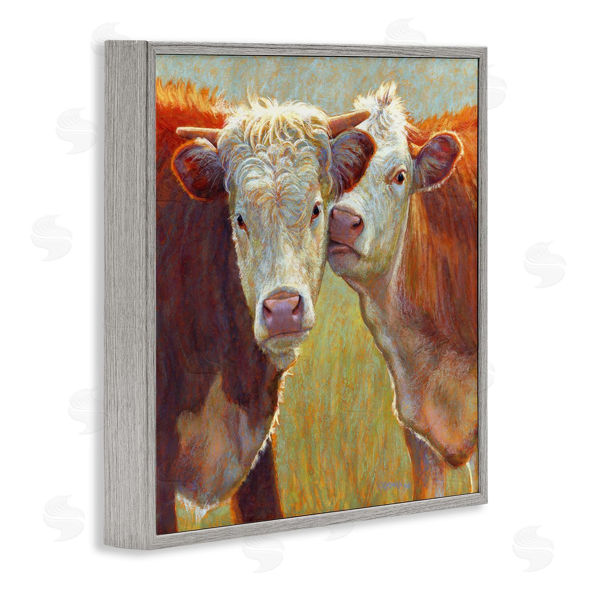 Rita Kirkman Kissing Cows Farm Animals Gray Framed Glicee Wall Art Print