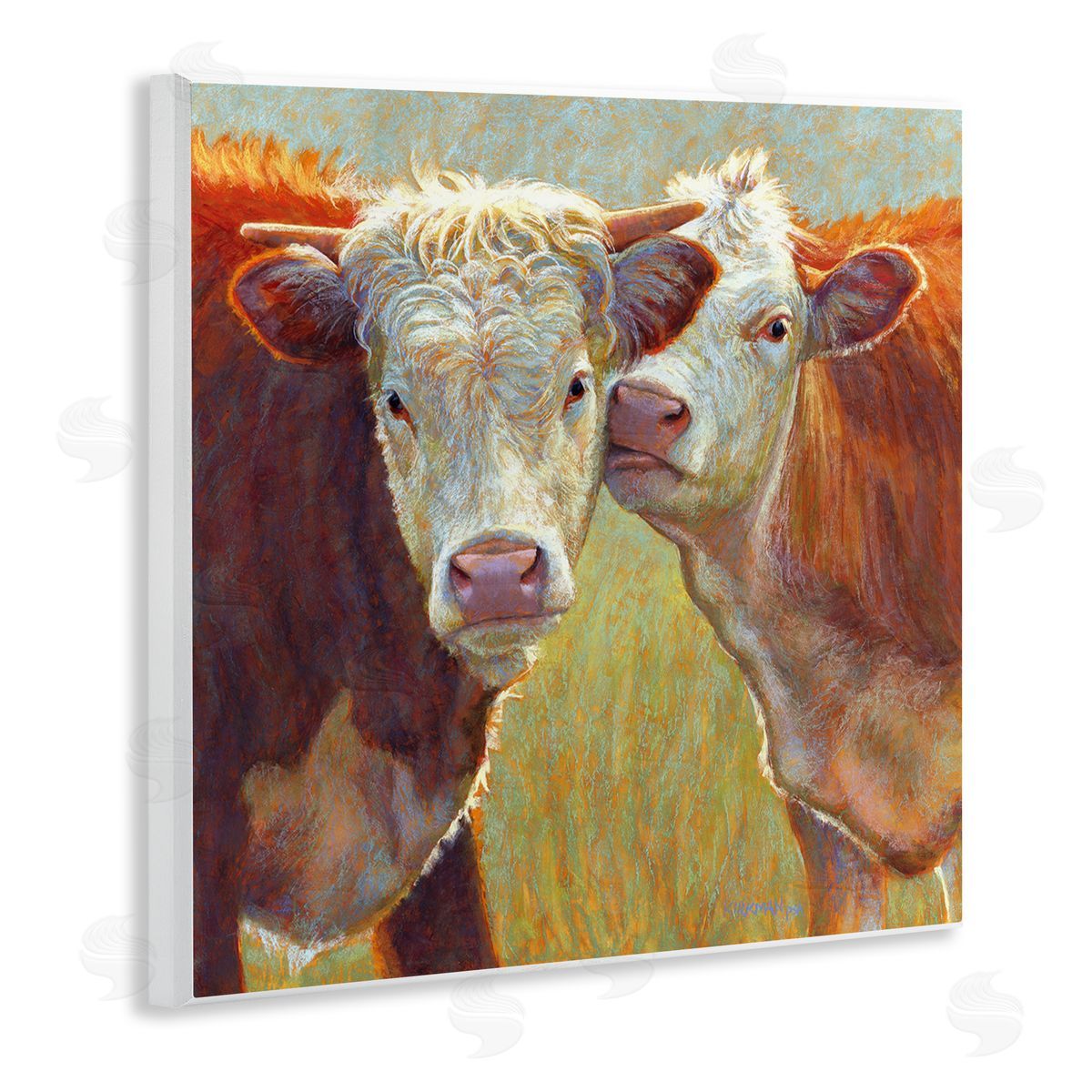 Rita Kirkman Kissing Cows Farm Animals Wooden Wall Plaque Art Print