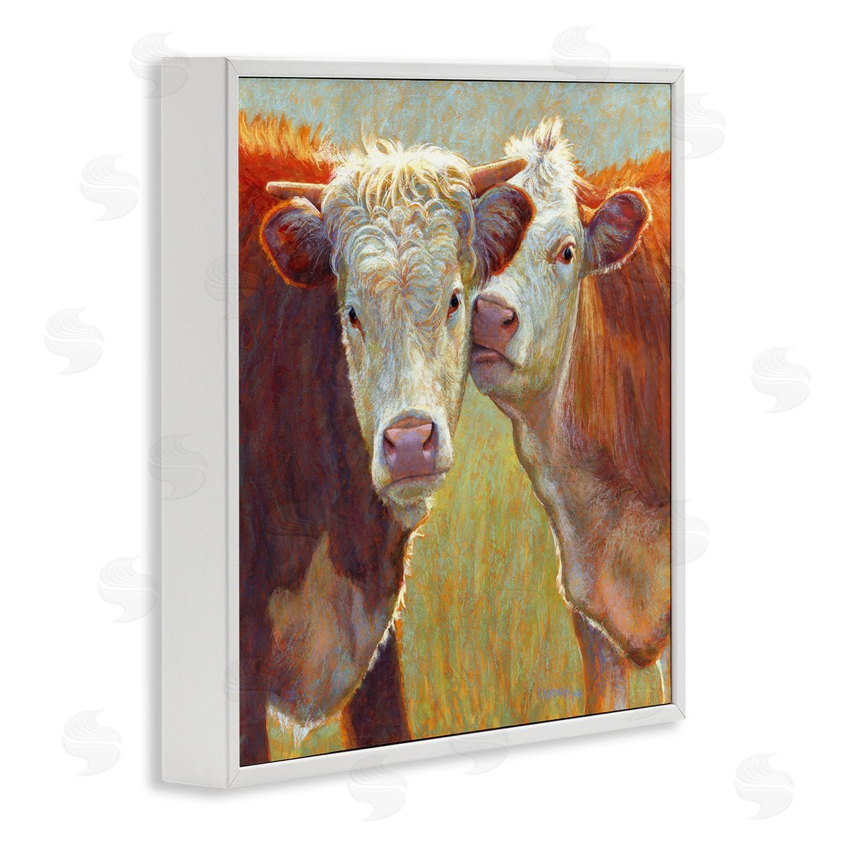 Rita Kirkman Kissing Cows Farm Animals White Framed Glicee Wall Art Print