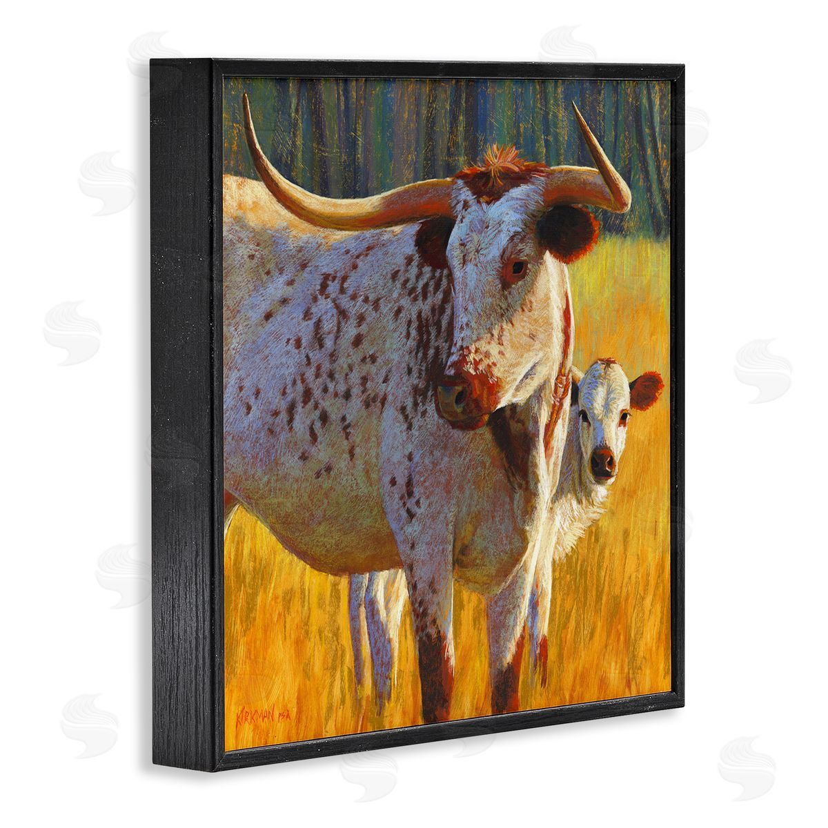 Rita Kirkman Longhorn Cow Calf Grassland Farm Black Framed Glicee Wall Art Print