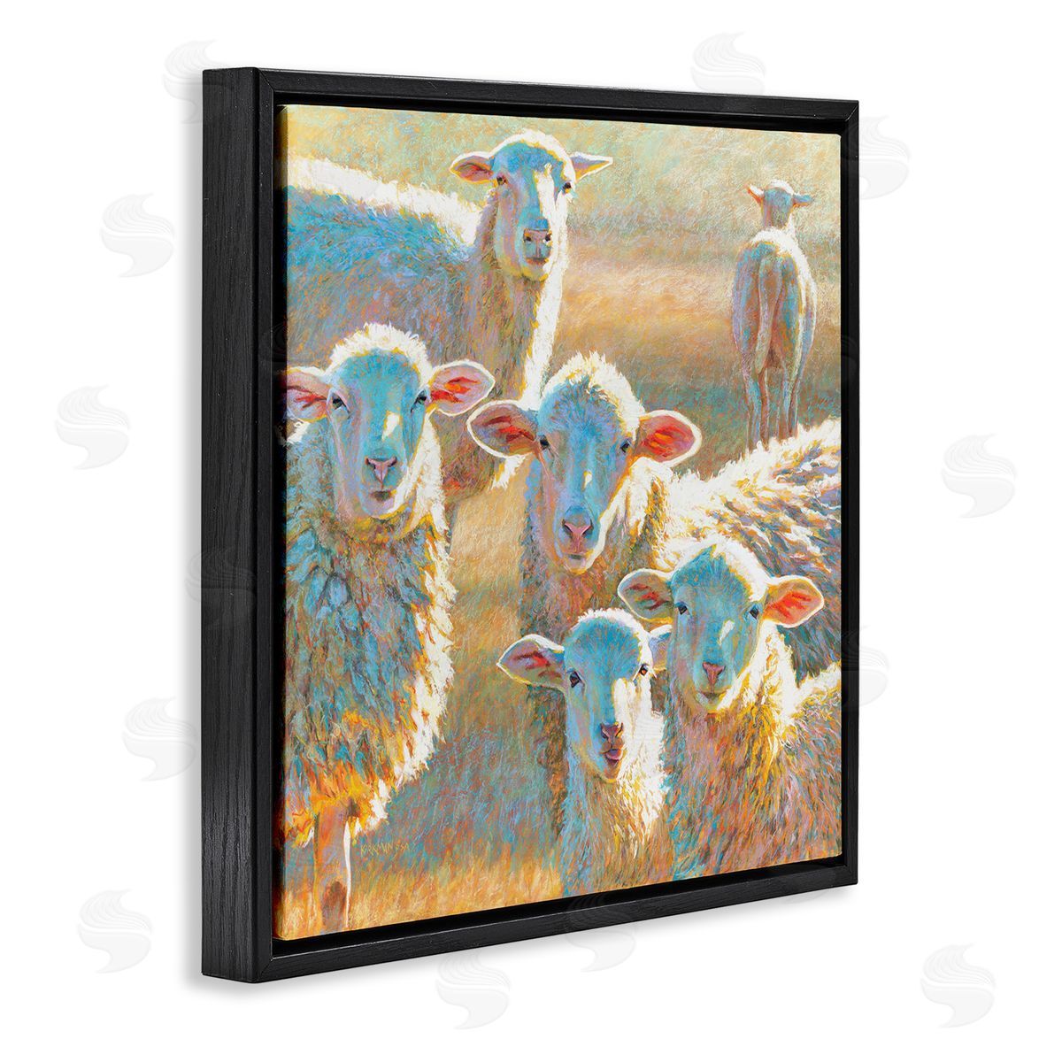 Rita Kirkman Modern Country Sheep Farm Animals Black Floating Frame Canvas Wall Art Print