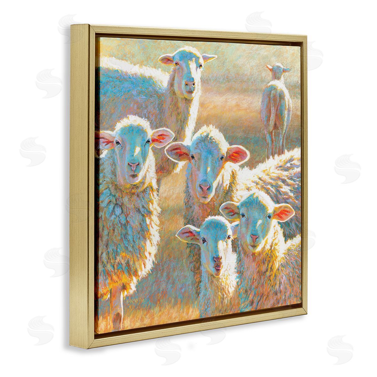 Rita Kirkman Modern Country Sheep Farm Animals Gold Floating Frame Canvas Wall Art Print