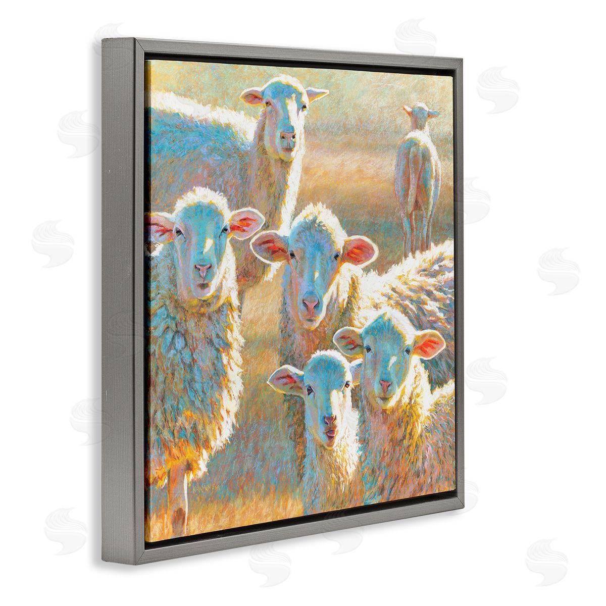 Rita Kirkman Modern Country Sheep Farm Animals Gray Floating Frame Canvas Wall Art Print