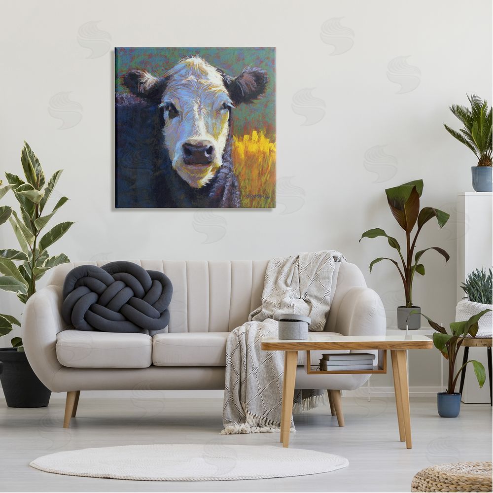 Rita Kirkman Fuzzy Cow Farm Animal Portrait Canvas Wall Art in Room