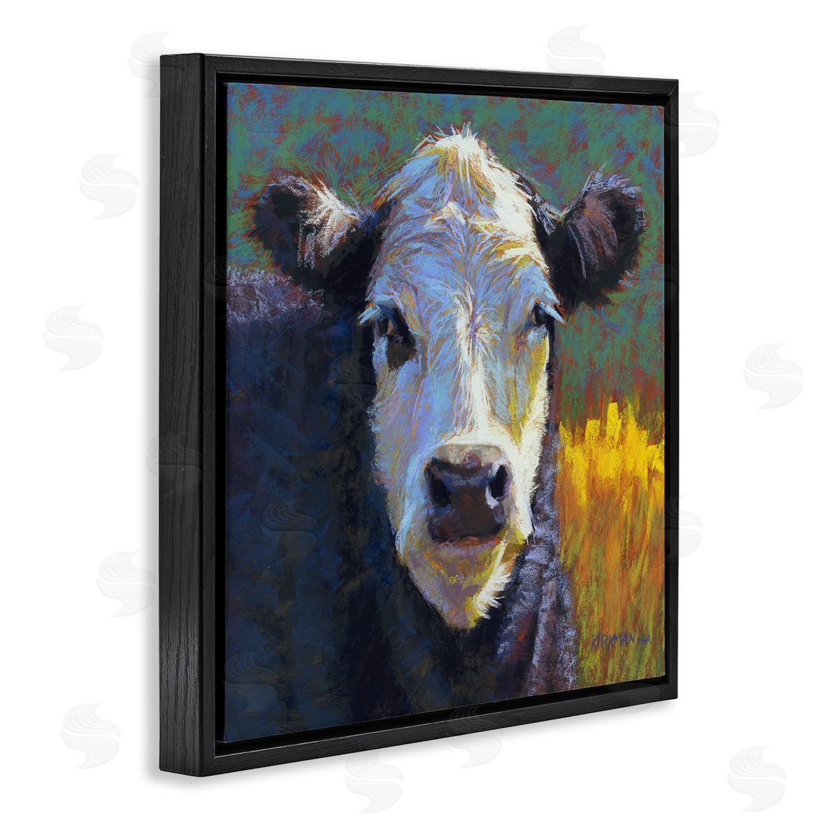 Rita Kirkman Fuzzy Cow Farm Animal Portrait Black Floating Frame Canvas Wall Art Print