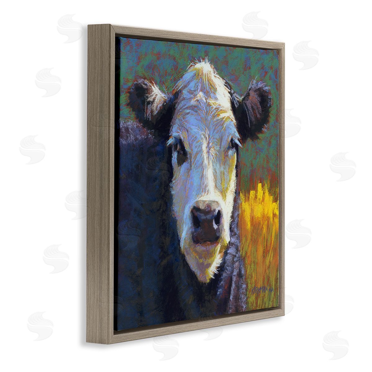Rita Kirkman Fuzzy Cow Farm Animal Portrait Brown Floating Frame Canvas Wall Art Print
