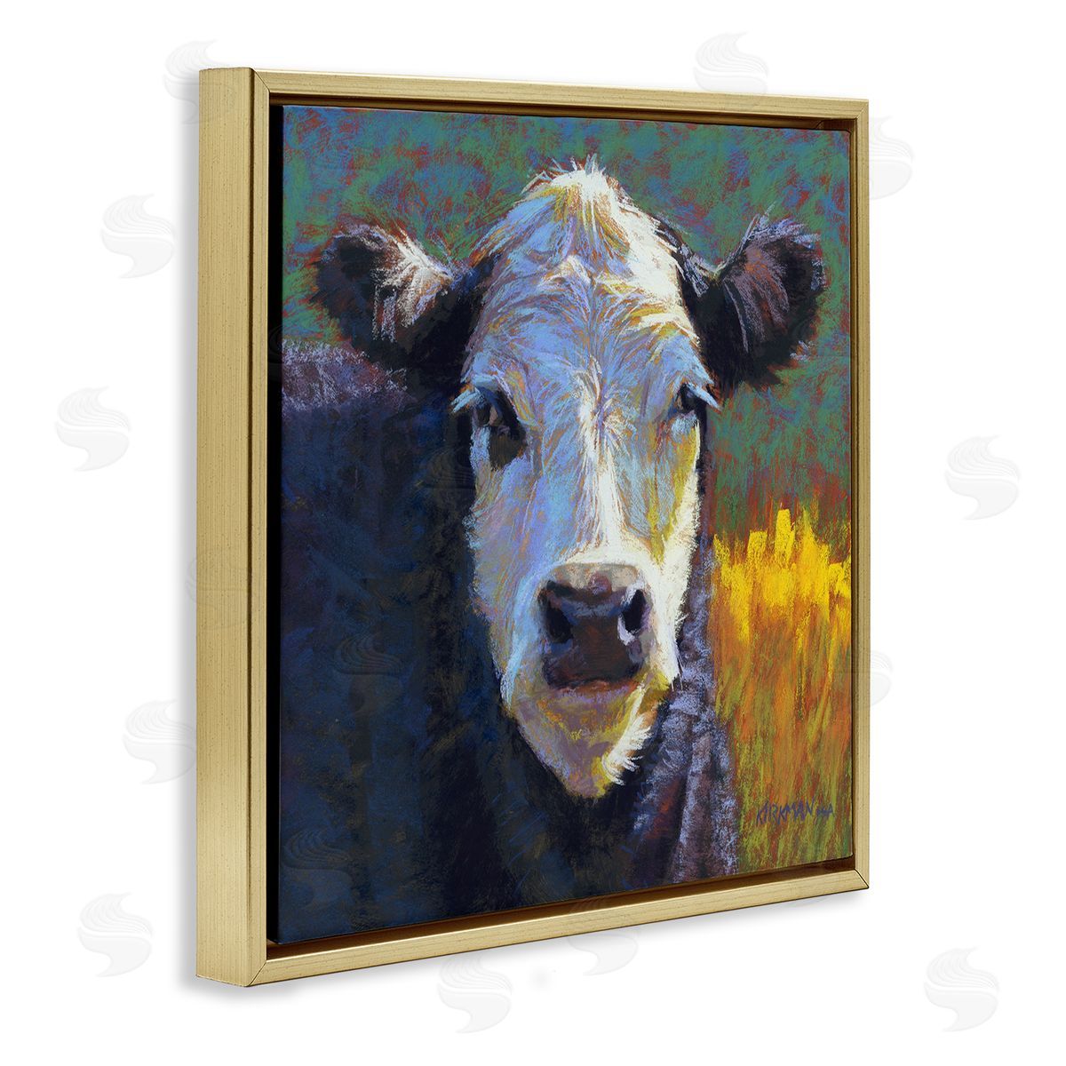 Rita Kirkman Fuzzy Cow Farm Animal Portrait Gold Floating Frame Canvas Wall Art Print