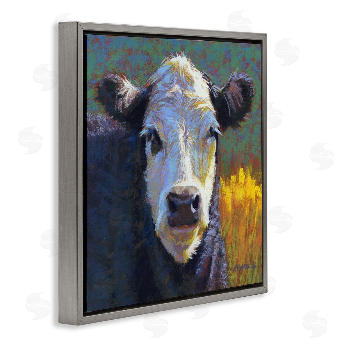 Rita Kirkman Fuzzy Cow Farm Animal Portrait Gray Floating Frame Canvas Wall Art Print