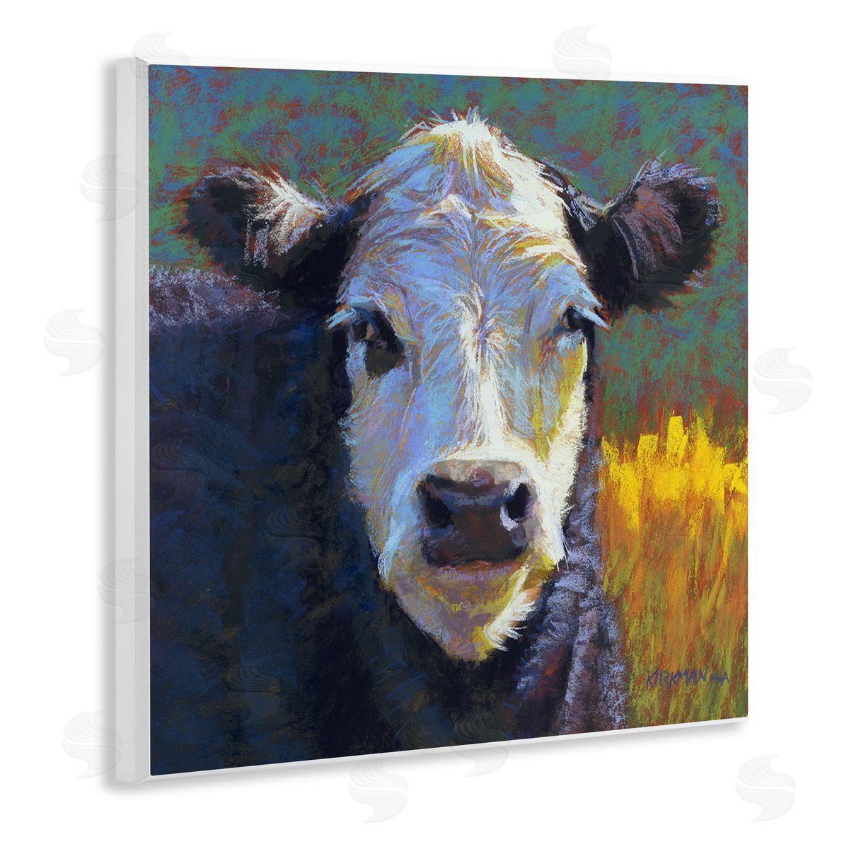 Rita Kirkman Fuzzy Cow Farm Animal Portrait Wooden Wall Plaque Art Print
