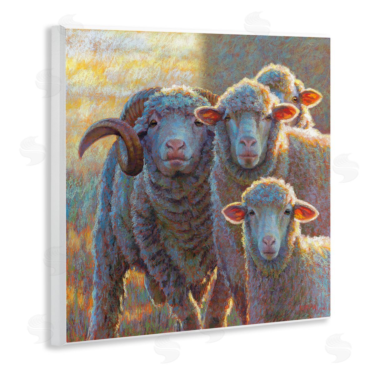 Rita Kirkman Sunlit Sheep Family Farm Animals Wooden Wall Plaque Art Print