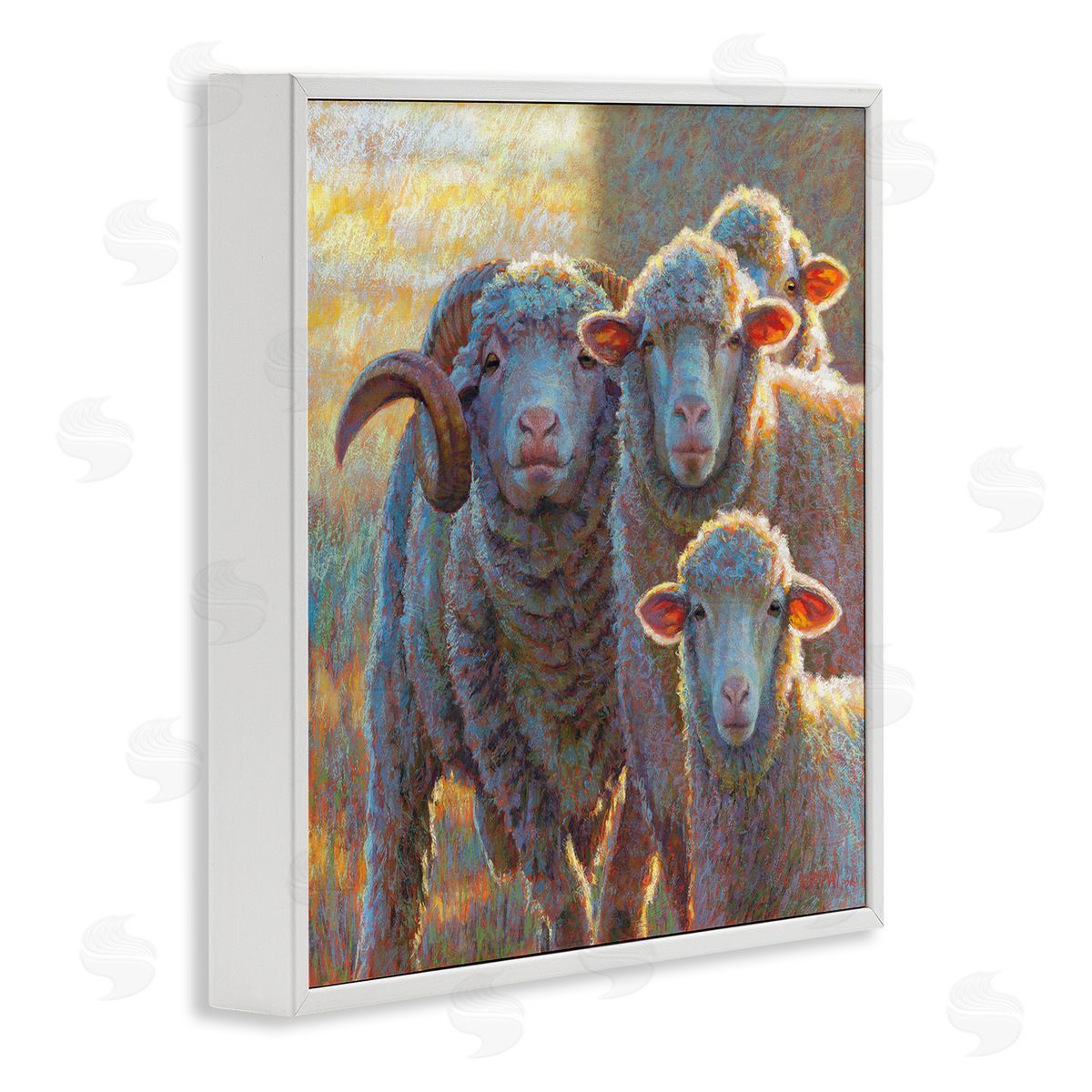 Rita Kirkman Sunlit Sheep Family Farm Animals White Framed Glicee Wall Art Print