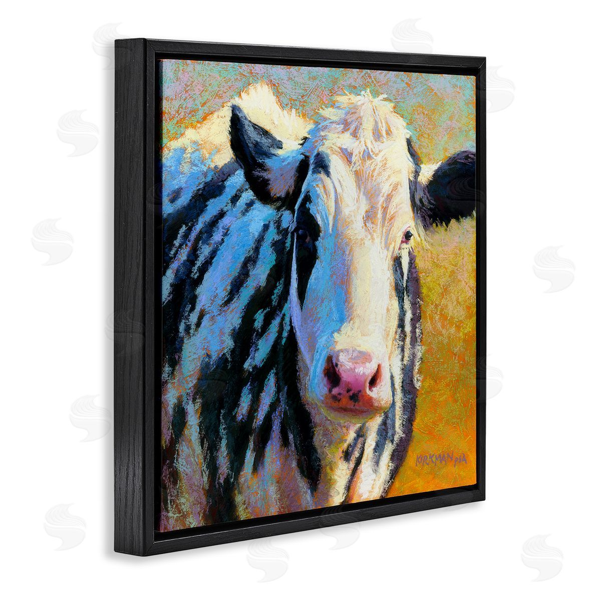 Rita Kirkman Spotted Cow Animal Portrait Black Floating Frame Canvas Wall Art Print