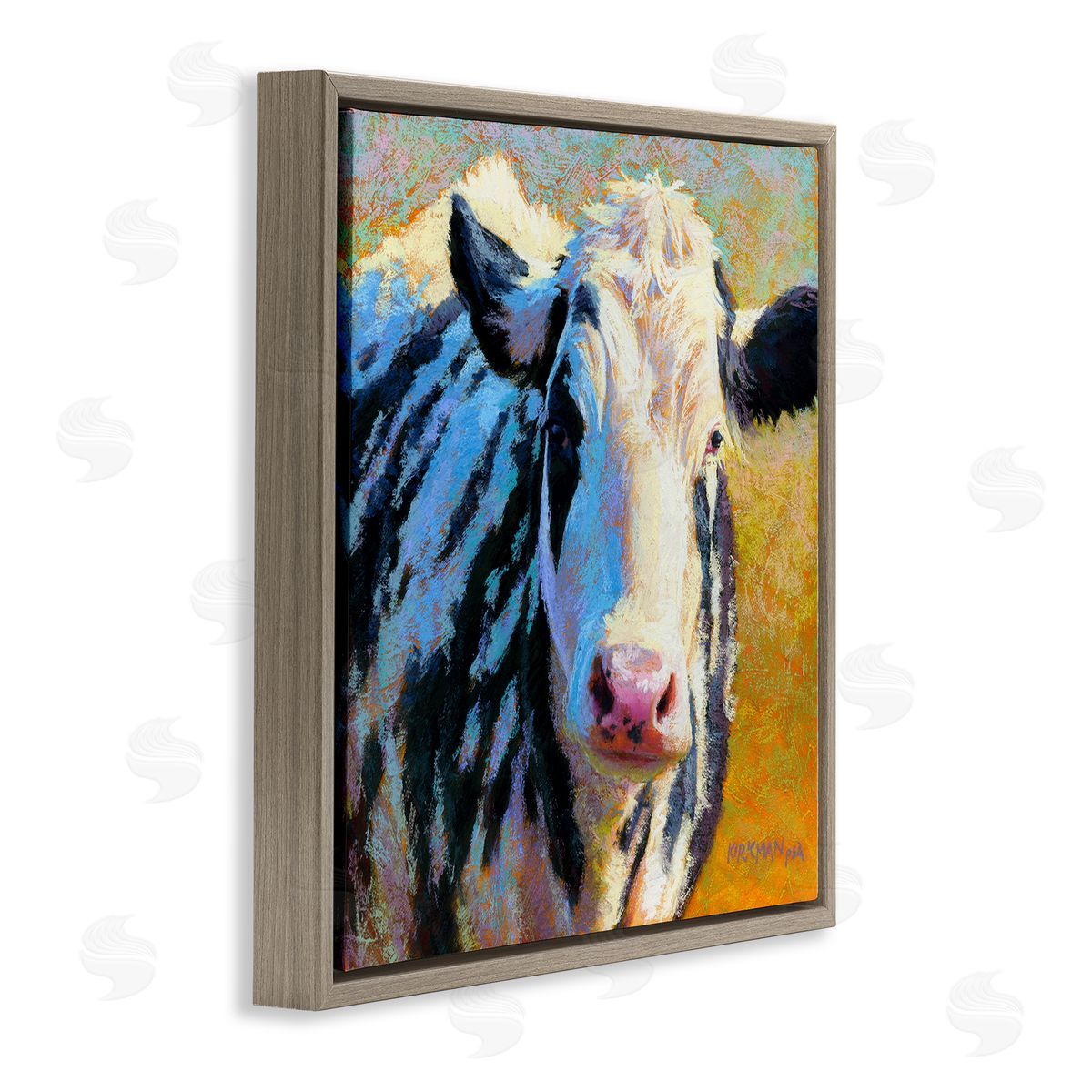 Rita Kirkman Spotted Cow Animal Portrait Brown Floating Frame Canvas Wall Art Print
