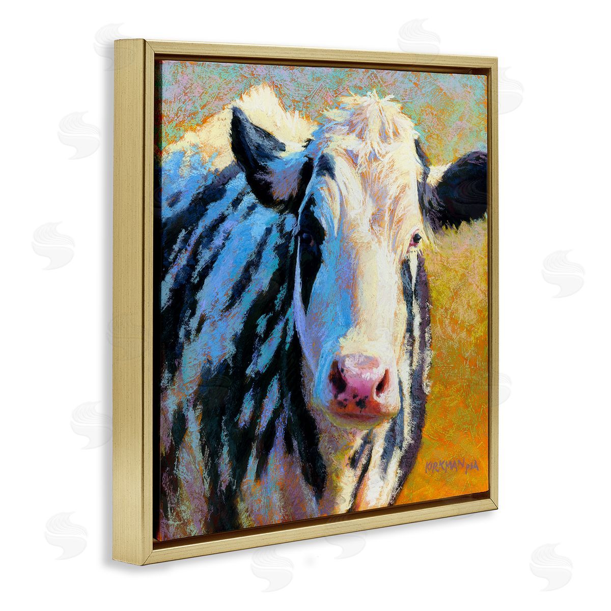 Rita Kirkman Spotted Cow Animal Portrait Gold Floating Frame Canvas Wall Art Print