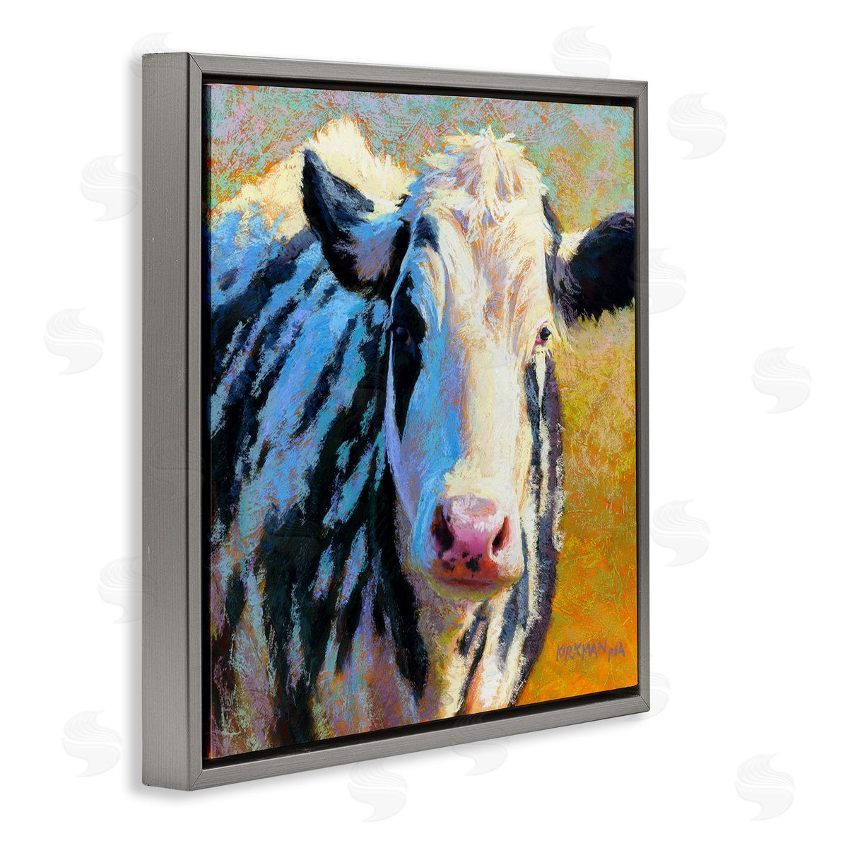Rita Kirkman Spotted Cow Animal Portrait Gray Floating Frame Canvas Wall Art Print