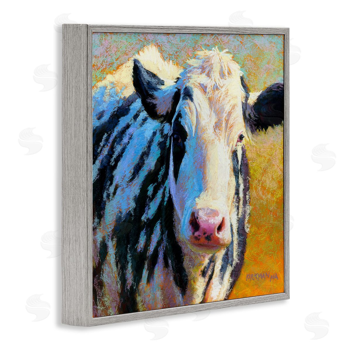 Rita Kirkman Spotted Cow Animal Portrait Gray Framed Glicee Wall Art Print