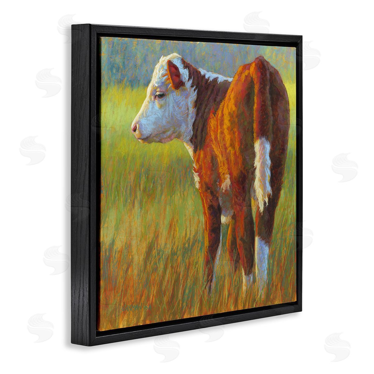 Rita Kirkman Cow Grazing Grassy Farm Black Floating Frame Canvas Wall Art Print