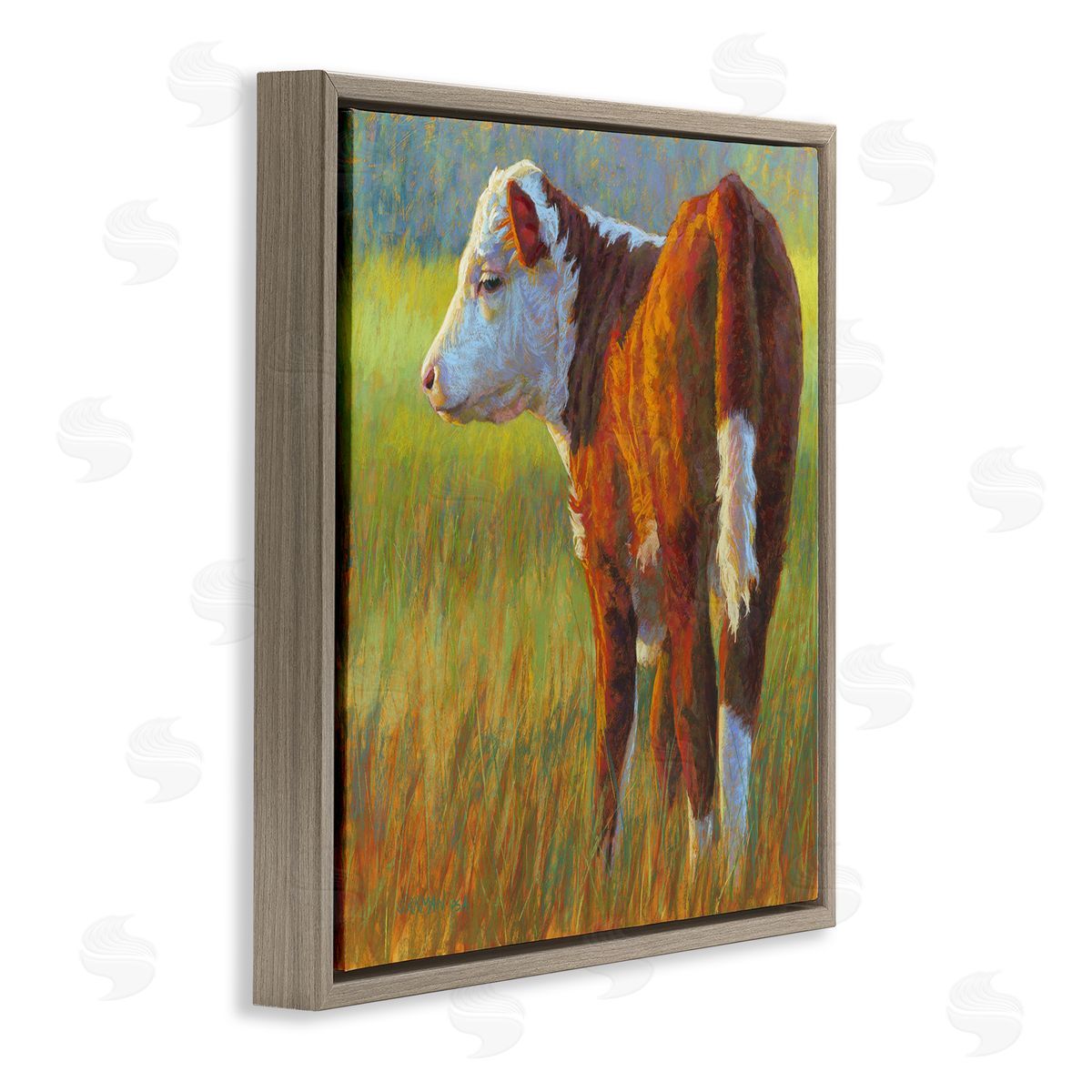 Rita Kirkman Cow Grazing Grassy Farm Brown Floating Frame Canvas Wall Art Print