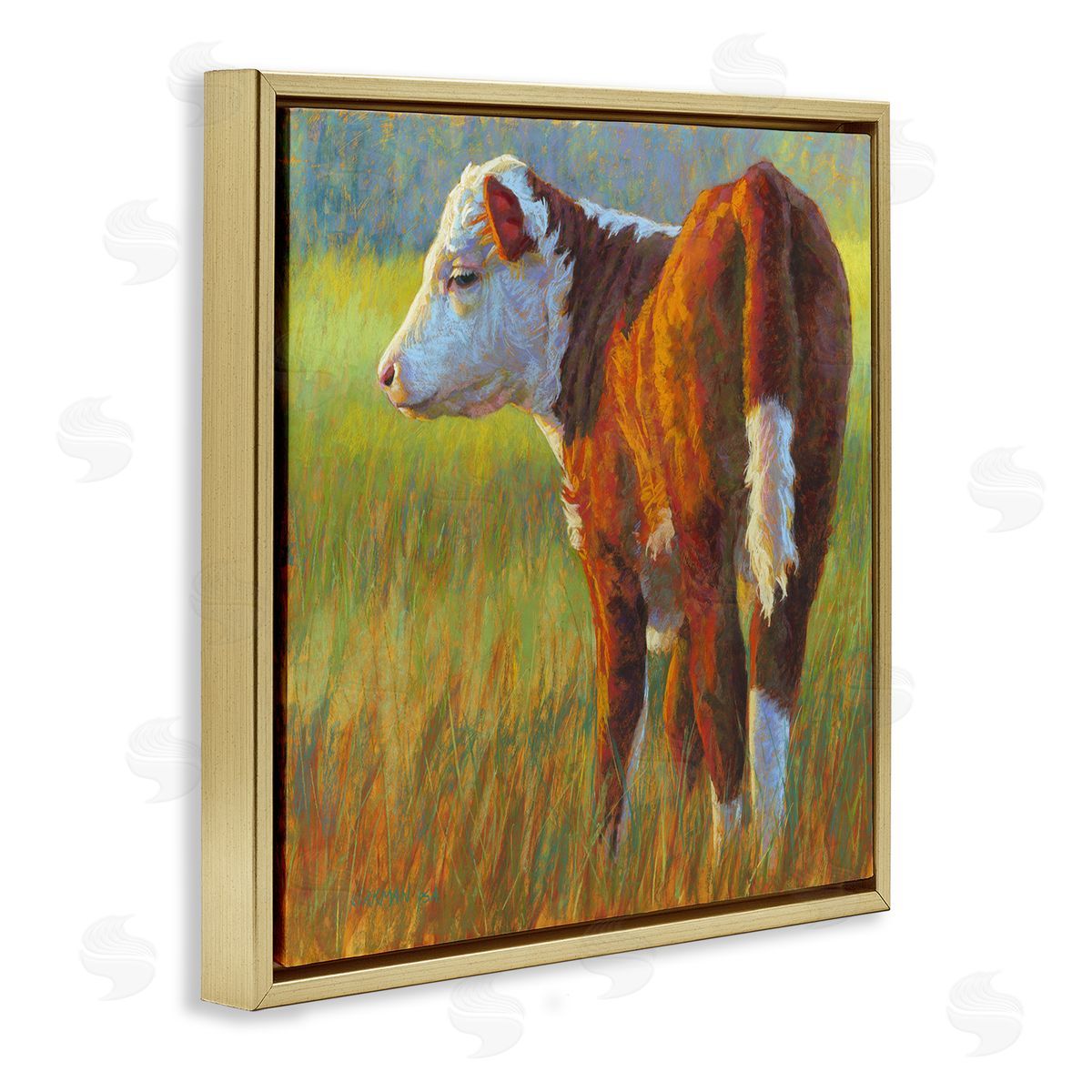 Rita Kirkman Cow Grazing Grassy Farm Gold Floating Frame Canvas Wall Art Print