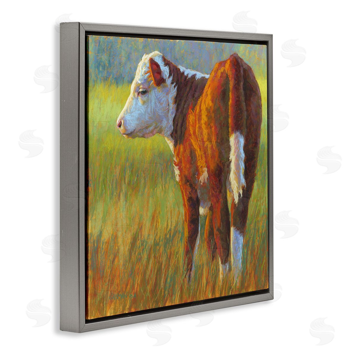 Rita Kirkman Cow Grazing Grassy Farm Gray Floating Frame Canvas Wall Art Print