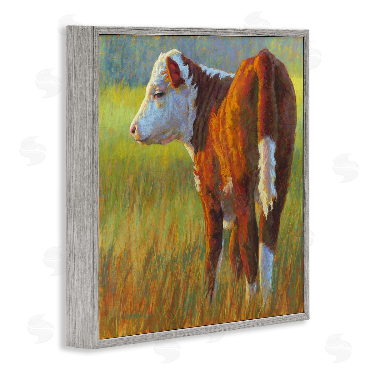 Rita Kirkman Cow Grazing Grassy Farm Gray Framed Glicee Wall Art Print