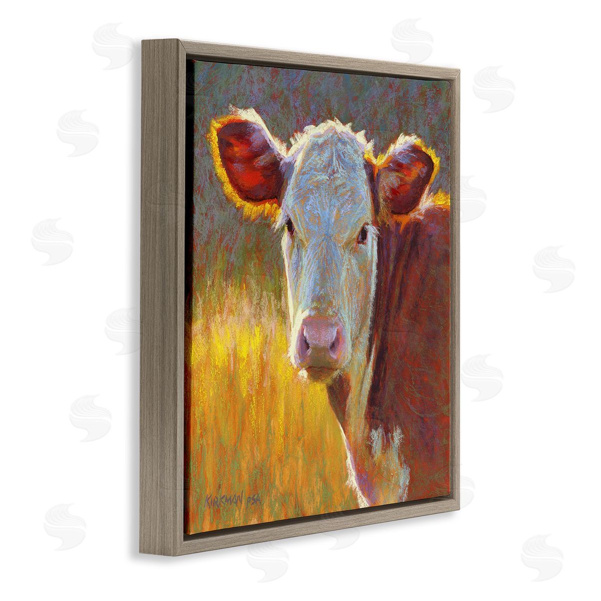 Rita Kirkman Sunlit Farm Animal Cattle Brown Floating Frame Canvas Wall Art Print