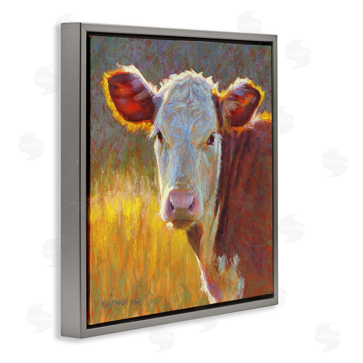 Rita Kirkman Sunlit Farm Animal Cattle Gray Floating Frame Canvas Wall Art Print